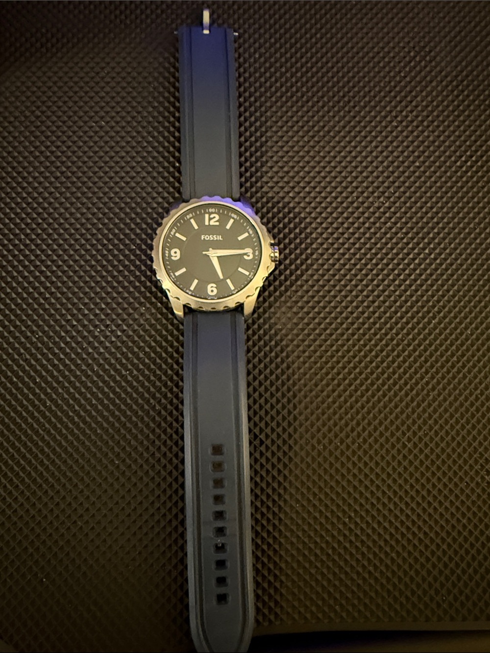 Fossil Men's Navy Silicone Strap Watch with Silver Case